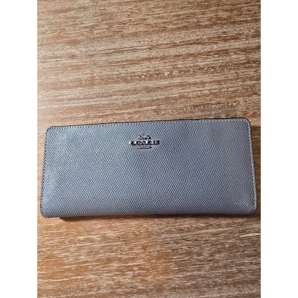 Coach Slim Wallet C3440 Gray Crossgrain Leather Card Case Minimalist Wallet
